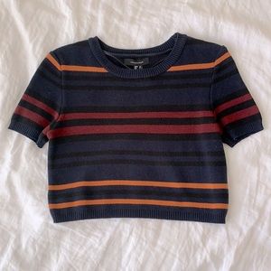 Navy Striped Knit Crop Tee